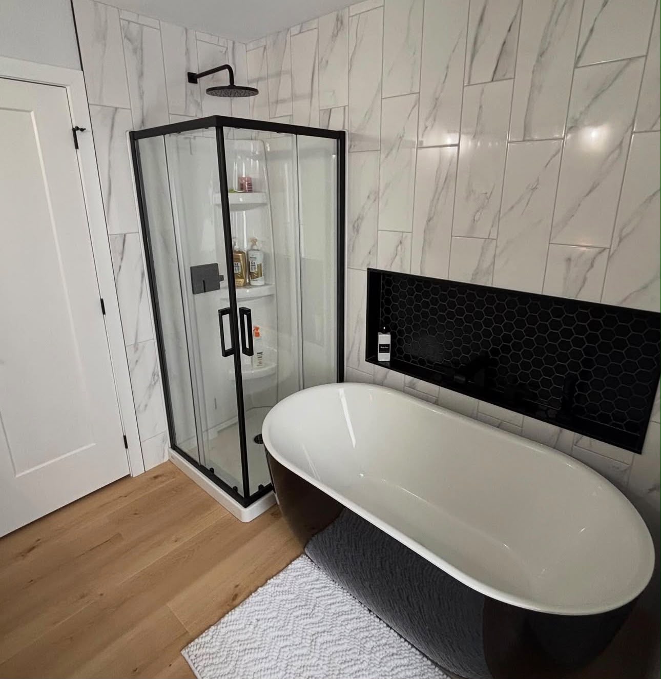 Modern shower and freestanding tub installation in a Richmond Hill home